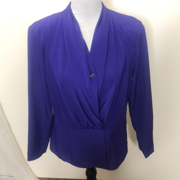 Chaus petites size 8 blue button paced should blouse - Picture 3 of 13